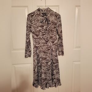 Vintage 70's Brown and White Print Long Sleeve Dress